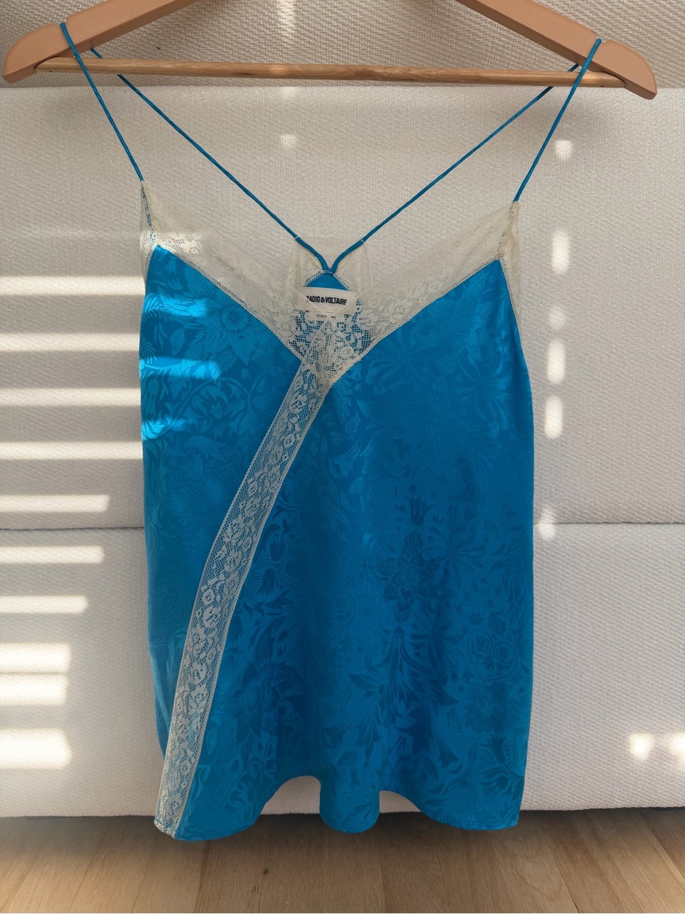 Blue Satin Lace Trim Chemise